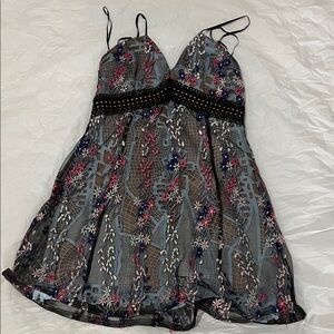 Embroidered Floral Mesh Slip Dress Aqua brand sz L